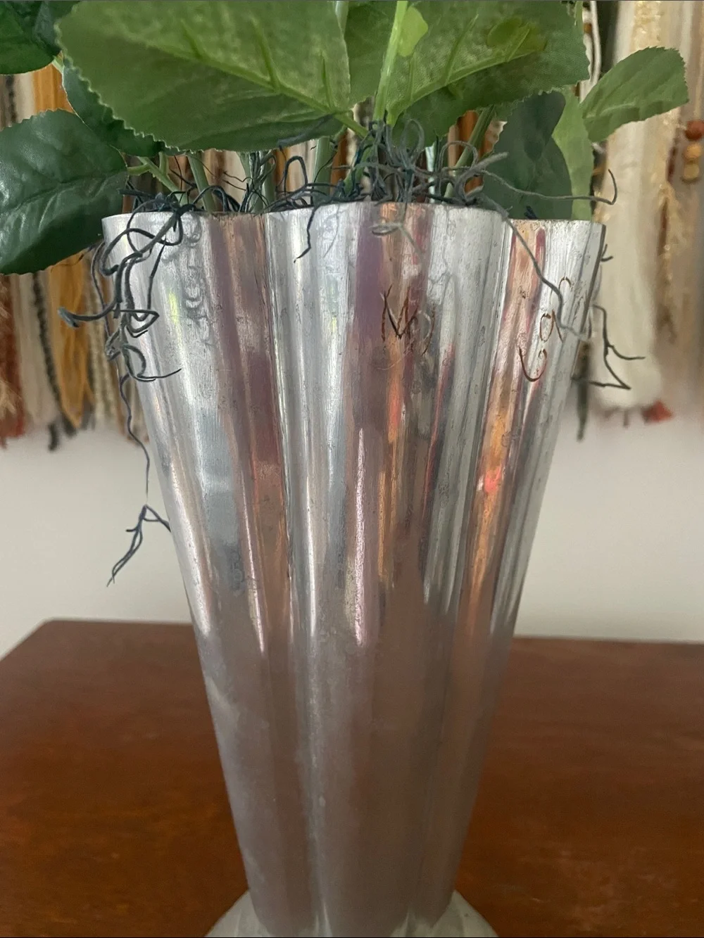 Metallic Silver Fluted Decorative Vase - Home Accents -heavy